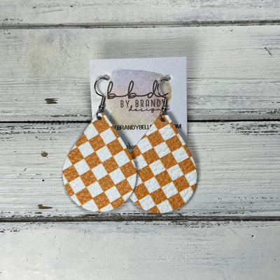 ZOEY (3 sizes available!) -  Leather Earrings  ||   ORANGE & WHITE CHECKERED PRINT