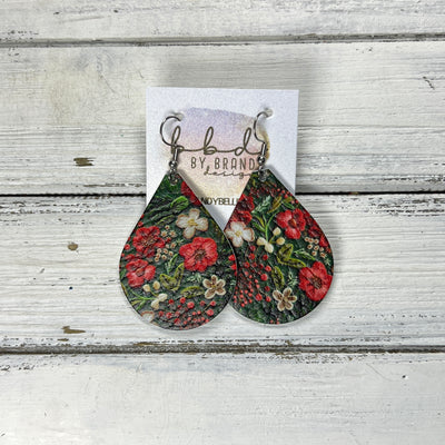 ZOEY (3 sizes available!) -  Leather Earrings  ||   FAUX EMBROIDERY CHRISTMAS FLORAL