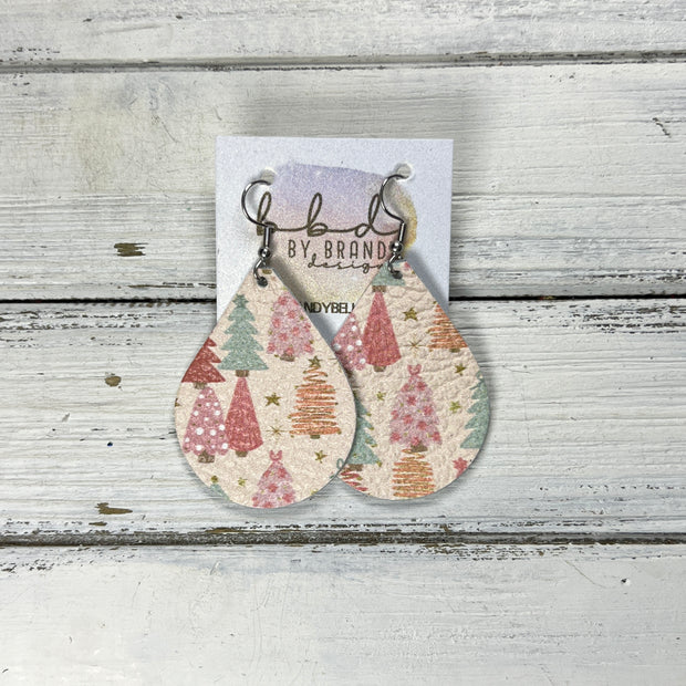 ZOEY (3 sizes available!) -  Leather Earrings  ||   BLUSH CHRISTMAS TREES