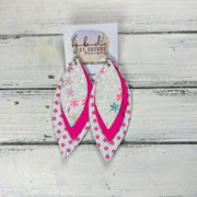 INDIA - Leather Earrings   ||  <BR> SNOWFLAKE GLITTER (FAUX LEATHER),  <BR> MATTE NEON PINK, <BR> PINK AND WHITE POLKADOTS