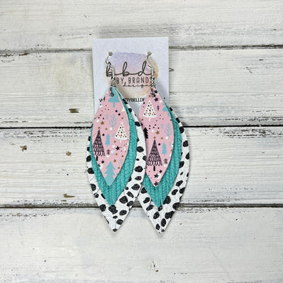INDIA - Leather Earrings   ||  <BR> WHIMSICAL TREES ON PINK (FAUX LEATHER),  <BR> AQUA PALMS, <BR> BLACK & WHITE CHEETAH PRINT