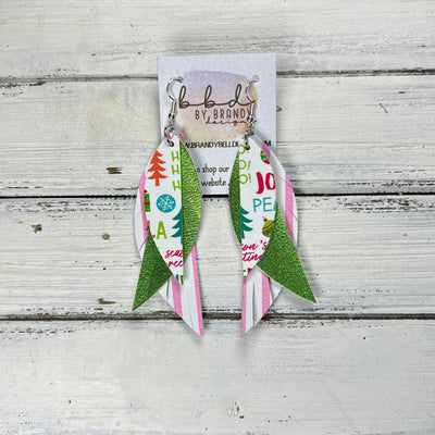 ANDY - Leather Earrings   ||  <BR> FALALA (FAUX LEATHER),  <BR>  METALLIC LIME GREEN (FAUX LEATHER), <BR> PINK & WHITE STRIPE