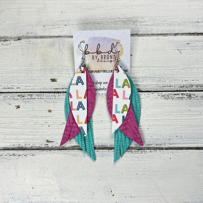 ANDY - Leather Earrings   ||  <BR>COLORFUL FALALA (FAUX LEATHER),  <BR>  PINK BRAID, <BR> AQUA PALMS