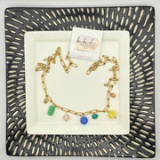 22" CHARM NECKLACE- Stainless Steel Paperclip Chain- GREEN, BLUE & YELLOW