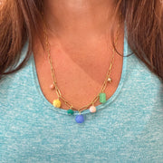 19" CHARM NECKLACE- Stainless Steel Paperclip Chain- BLUE, CORAL, AQUA + YELLOW