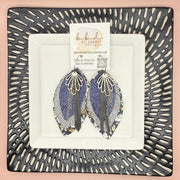 SUEDE + STEEL *Limited Edition* COLLECTION || <BR>  SILVER BRASS DESIGN + CHAINS, <BR> NAVY/GRAY LEATHERS  (* please note: these earrings are a bit heavier than our typical earrings due to the variety of layers)