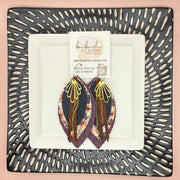 SUEDE + STEEL *Limited Edition* COLLECTION || <BR>  GOLD BRASS DESIGN + CHAINS, <BR> NAVY/PLUM LEATHERS  (* please note: these earrings are a bit heavier than our typical earrings due to the variety of layers)