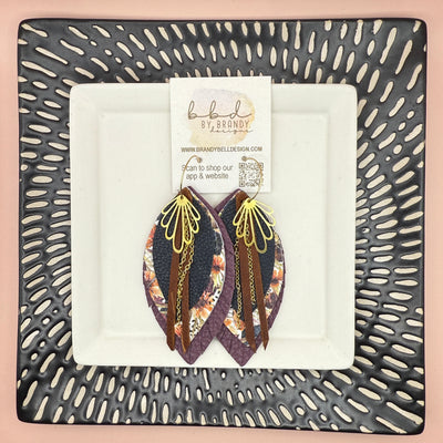 SUEDE + STEEL *Limited Edition* COLLECTION || <BR>  GOLD BRASS DESIGN + CHAINS, <BR> NAVY/PLUM LEATHERS  (* please note: these earrings are a bit heavier than our typical earrings due to the variety of layers)