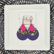 LINDSEY -  Leather Earrings  || <BR> MATTE LIGHT PINK, <BR> FUN SPRING FLORAL, <BR> MATTE AQUA MINT PEBBLED