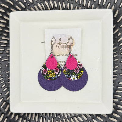 LINDSEY -  Leather Earrings  || <BR> MATTE LIGHT PINK, <BR> FUN SPRING FLORAL, <BR> MATTE AQUA MINT PEBBLED