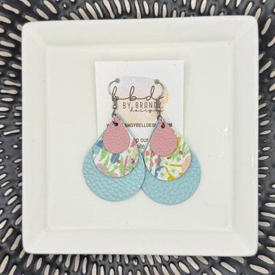 LINDSEY -  Leather Earrings  || <BR> MATTE LIGHT PINK, <BR> FUN SPRING FLORAL, <BR> MATTE AQUA MINT PEBBLED (Copy)