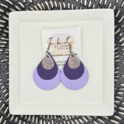 LINDSEY -  Leather Earrings  || <BR> WILLOW GLITTER (FAUX LEATHER), <BR> MATTE PURPLE, <BR> MATTE LILAC SMOOTH
