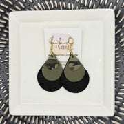 LINDSEY -  Leather Earrings  || <BR> FERN GREEN CAMOUFLAGE, <BR> OLIVE GREEN SAFFIANO, <BR> BLACK BRAID