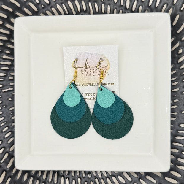LINDSEY -  Leather Earrings  || <BR> MATTE ROBINS EGG BLUE, <BR> MATTE TEAL, <BR> MATTE DARK TEAL