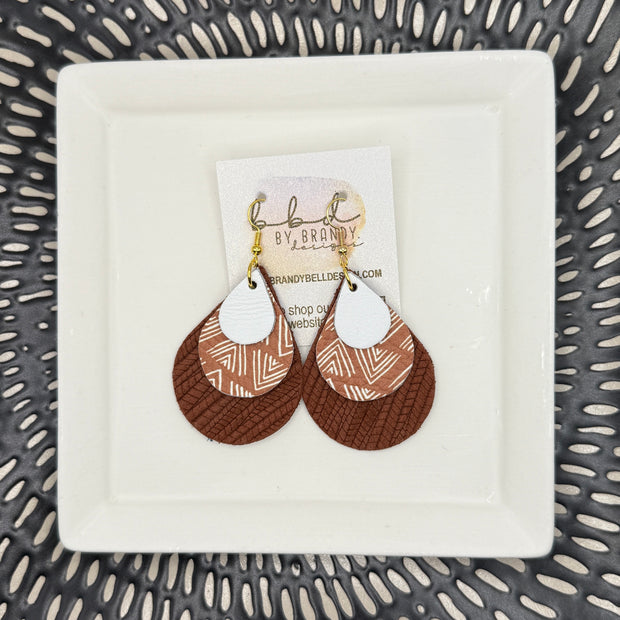 LINDSEY -  Leather Earrings  || <BR> MATTE WHITE SMOOTH, <BR> MUDCLOTH PRINT, <BR> RUST PALMS