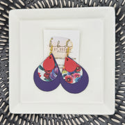 LINDSEY -  Leather Earrings  || <BR> CORAL PALMS, <BR> TUTTI FRUITTI FLORAL, <BR> MATTE PURPLE