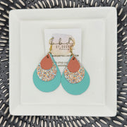 LINDSEY -  Leather Earrings  || <BR> MATTE CORAL, <BR> PEACHES & CREAM GLITTER (FAUX LEATHER), <BR> MATTE ROBINS EGG BLUE