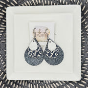 LINDSEY -  Leather Earrings  || <BR> PEARL WHITE, <BR> NAVY SHIBORI, <BR> SHIMMER NAVY