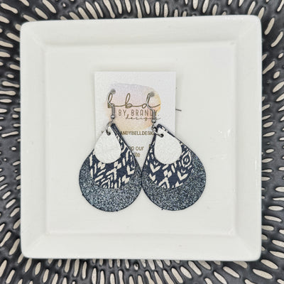 LINDSEY -  Leather Earrings  || <BR> PEARL WHITE, <BR> NAVY SHIBORI, <BR> SHIMMER NAVY