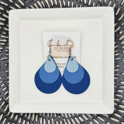 LINDSEY -  Leather Earrings  || <BR> MATTE LIGHT BLUE,<BR> MATTE PERIWINKLE BLUE, <BR>, MATTE COBALT BLUE