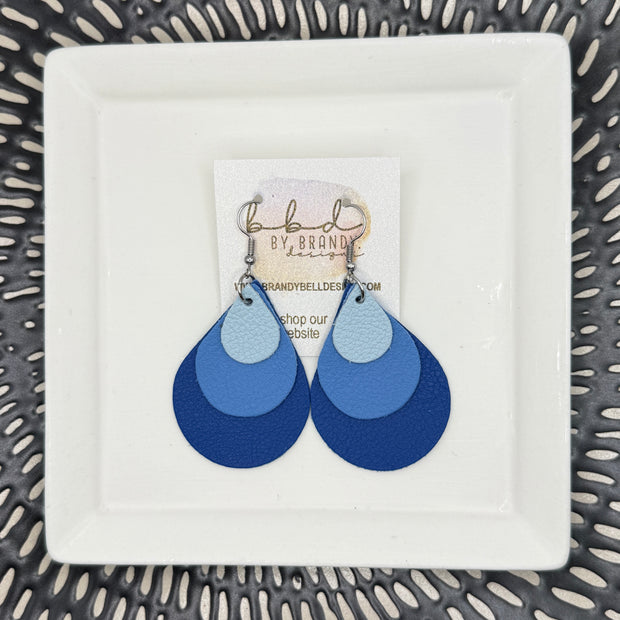 LINDSEY -  Leather Earrings  || <BR> MATTE LIGHT BLUE,<BR> MATTE PERIWINKLE BLUE, <BR>, MATTE COBALT BLUE