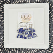 JOY -  Leather Earrings  ||   <BR> COBALT BRUSHSTROKES (CORK ON LEATHER)