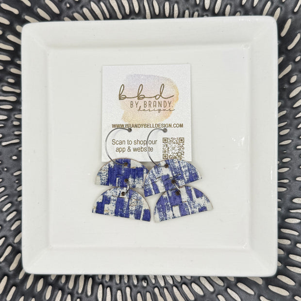 JOY -  Leather Earrings  ||   <BR> COBALT BRUSHSTROKES (CORK ON LEATHER)