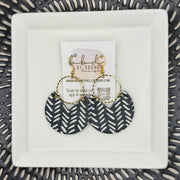 ERIN  - Leather Earrings   ||  <BR> BLACK & WHITE BROKEN CHEVRON (LEATHER ON CORK)