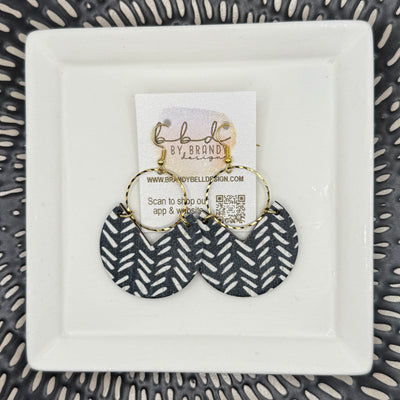 ERIN  - Leather Earrings   ||  <BR> BLACK & WHITE BROKEN CHEVRON (LEATHER ON CORK)