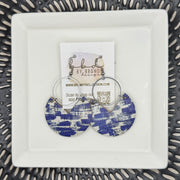 ERIN  - Leather Earrings   ||  <BR> COBALT BRUSHSTROKES (CORK ON LEATHER)