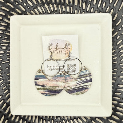 ERIN -  Leather Earrings  ||   <BR> NAVY + BLUSH BOHO BRUSHSTROKES (CORK ON LEATHER)