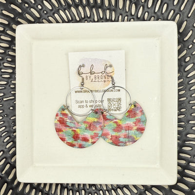 ERIN -  Leather Earrings  ||   <BR> MULTICOLOR BRUSHSTROKES (CORK ON LEATHER)