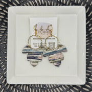 IVY - Leather Earrings  ||  <BR> NAVY + BLUSH BOHO BRUSHSTROKES (CORK ON LEATHER)