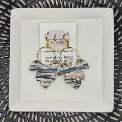 IVY - Leather Earrings  ||  <BR> NAVY + BLUSH BOHO BRUSHSTROKES (CORK ON LEATHER)