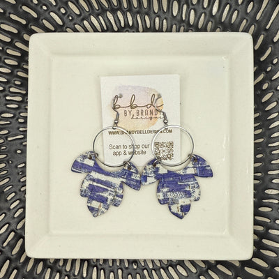 IVY  - Leather Earrings   ||  <BR> COBALT BRUSHSTROKES (CORK ON LEATHER)