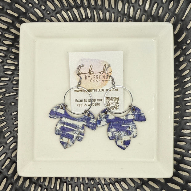 IVY  - Leather Earrings   ||  <BR> COBALT BRUSHSTROKES (CORK ON LEATHER)