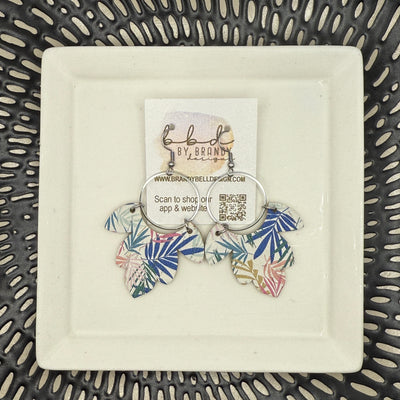 IVY  - Leather Earrings   ||  <BR> MULTICOLOR PALM LEAVES  (CORK ON LEATHER)