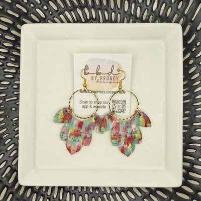 IVY -  Leather Earrings  ||   <BR> MULTICOLOR BRUSHSTROKES (CORK ON LEATHER)
