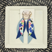 ANDY -  Leather Earrings  ||   <BR> RAINBOW FIELD FLOWER, <BR> MATTE COBALT BLUE, <BR>  MATTE LIGHT BLUE