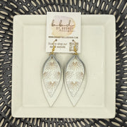 ALLIE -  Leather Earrings  ||   <BR> BOHO SUNBURSTS, <BR> PEARL WHITE