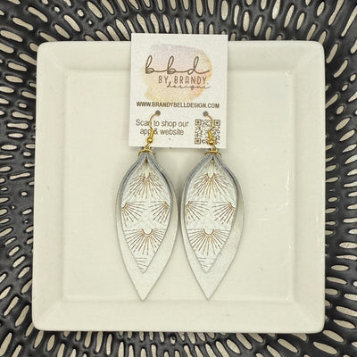 ALLIE -  Leather Earrings  ||   <BR> BOHO SUNBURSTS, <BR> PEARL WHITE
