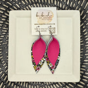 ALLIE -  Leather Earrings  ||  <BR>MATTE NEON PINK, <BR> PINK & YELLOW MINI FLORAL