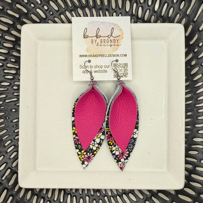 ALLIE -  Leather Earrings  ||  <BR>MATTE NEON PINK, <BR> PINK & YELLOW MINI FLORAL