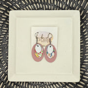 DIANE -  Leather Earrings  ||  <BR>MATTE WHITE, <BR> FUN SPRING FLORAL, <BR> MATTE LIGHT PINK