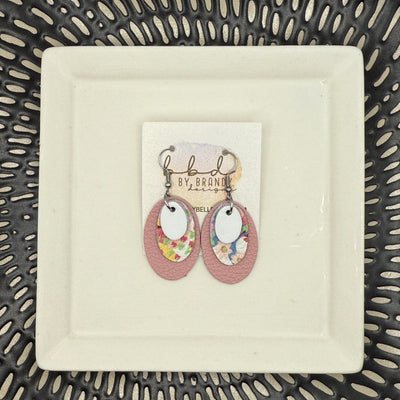 DIANE -  Leather Earrings  ||  <BR>MATTE WHITE, <BR> FUN SPRING FLORAL, <BR> MATTE LIGHT PINK
