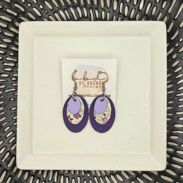 DIANE -  Leather Earrings  ||  <BR>MATTE LILAC SMOOTH, <BR> PETITE PINK & PURPLE FLORAL, <BR> MATTE PURPLE
