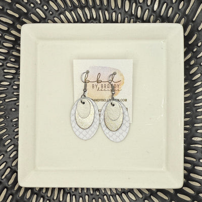DIANE -  Leather Earrings  || <BR> PEARL WHITE, <BR> METALLIC CHAMPAGNE SMOOTH, <BR>, MATTE WHITE COBRA