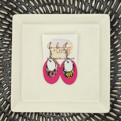 DIANE -  Leather Earrings  || <BR>MATTE WHITE, <BR> PINK & YELLOW MINI FLORAL, <BR> MATTE NEON PINK,