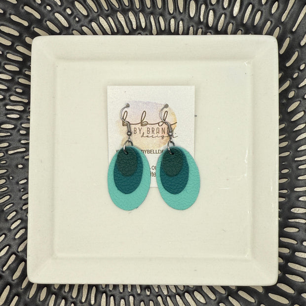 DIANE -  Leather Earrings  || <BR> MATTE DARK TEAL, <BR> MATTE TEAL, <BR> MATTE ROBINS EGG BLUE