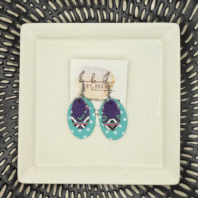 DIANE -  Leather Earrings  ||   <BR> MATTE PURPLE, <BR> GEOMETRIC PRINT, <BR>  ROBINS EGG BLUE AND WHITE POLKA DOTS